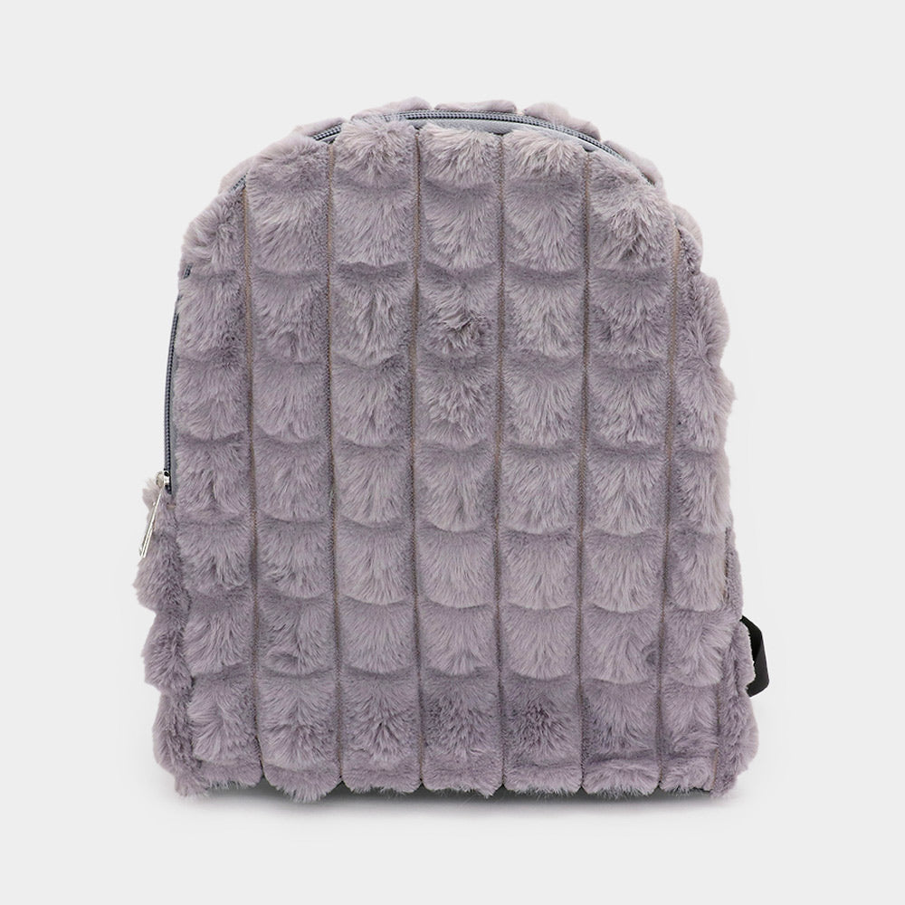 Madeline Love Gray Quilted Solid Faux Fur Backpack Bag - Bags & Wallets
