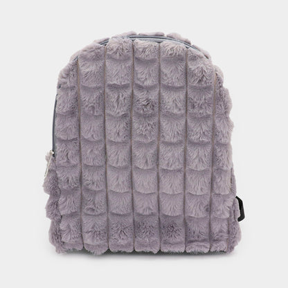 Madeline Love Gray Quilted Solid Faux Fur Backpack Bag - Bags & Wallets