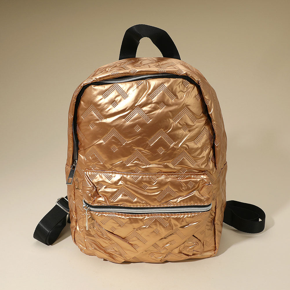Madeline Love Gold Shiny Quilted Everyday Backpack Bag - Bags & Wallets