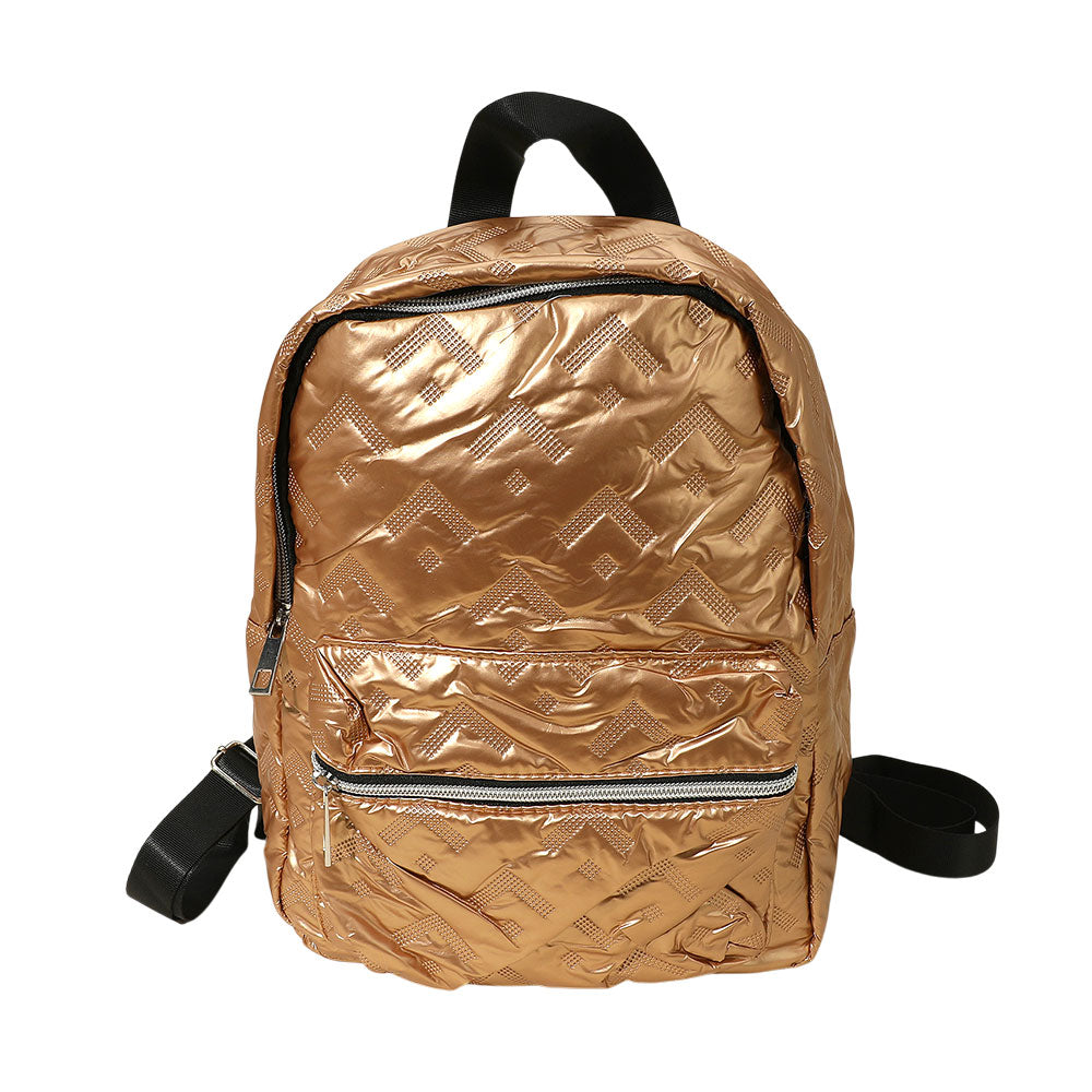 Madeline Love Gold Shiny Quilted Everyday Backpack Bag - Bags & Wallets - desc