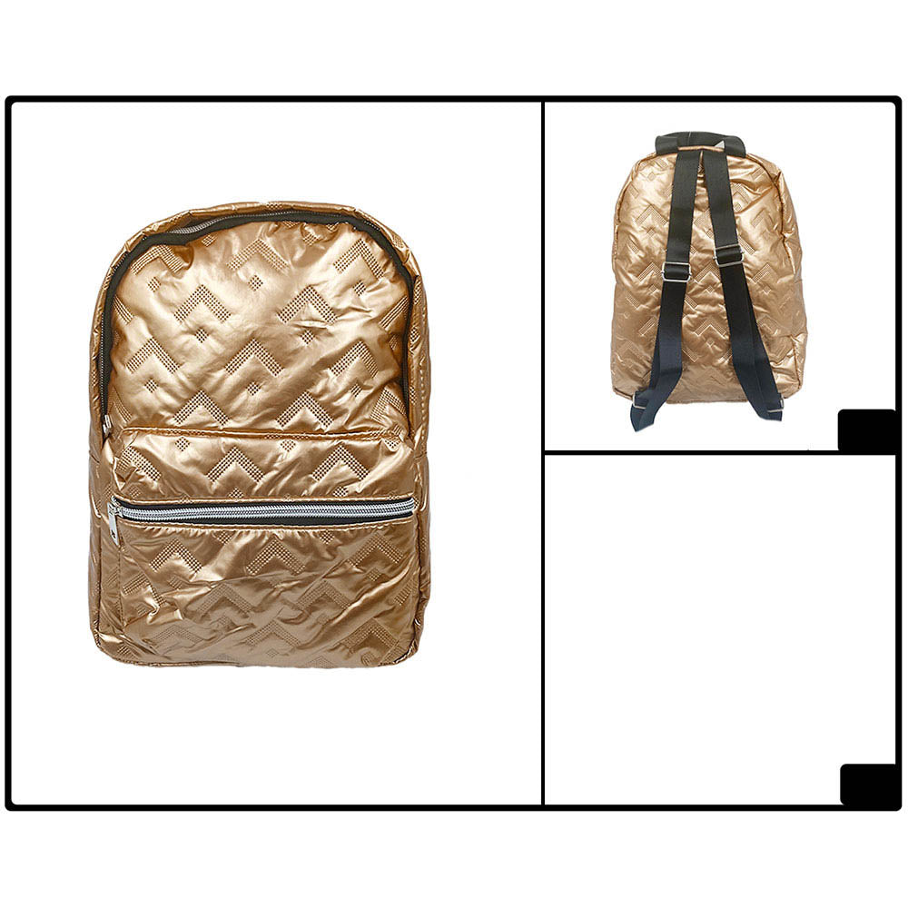 Madeline Love Gold Shiny Quilted Everyday Backpack Bag - Bags & Wallets - extra