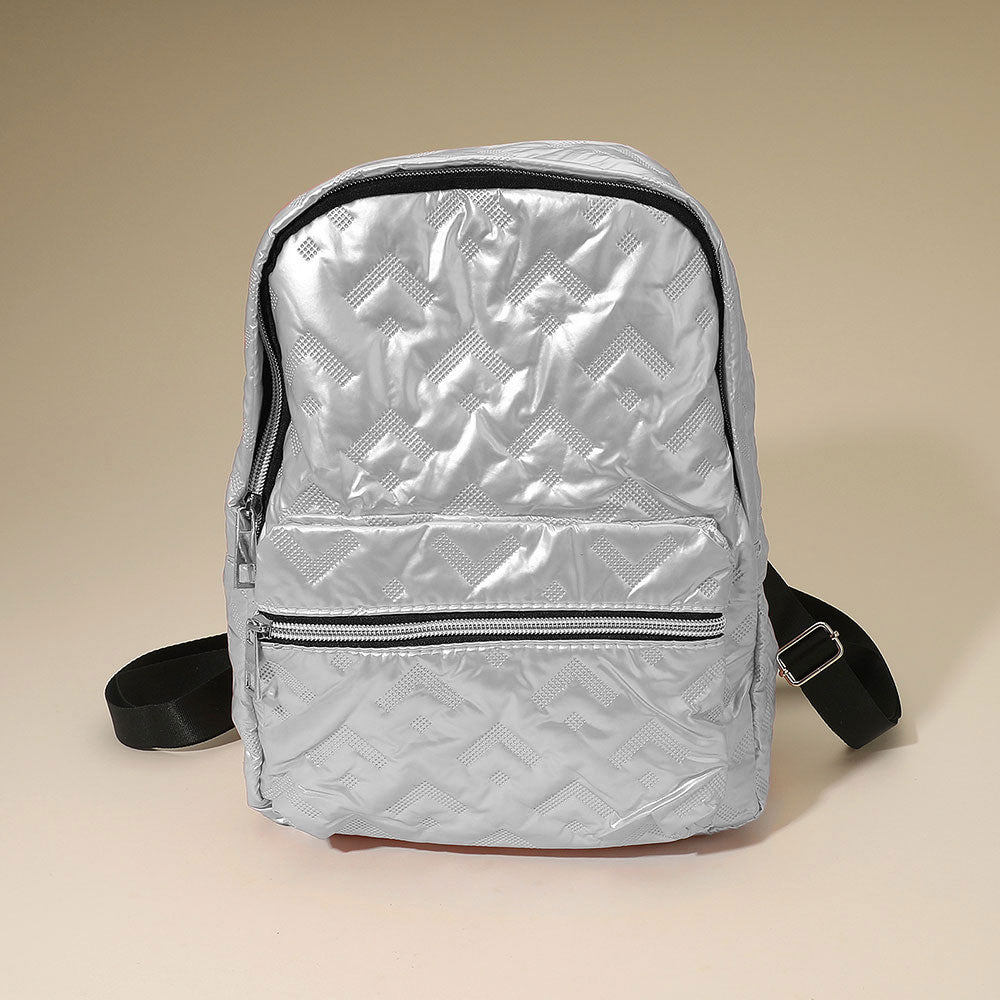Madeline Love Silver Shiny Quilted Everyday Backpack Bag - Bags & Wallets