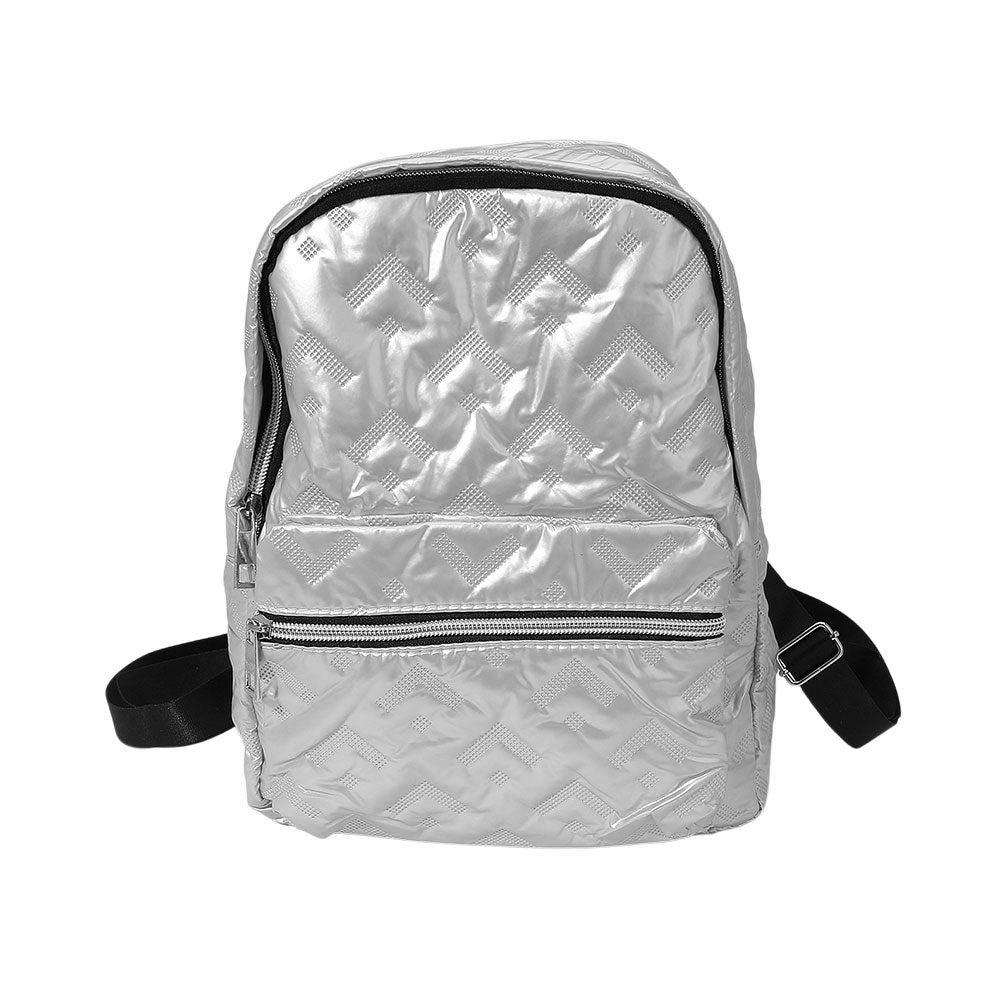 Madeline Love Silver Shiny Quilted Everyday Backpack Bag - Bags & Wallets - desc