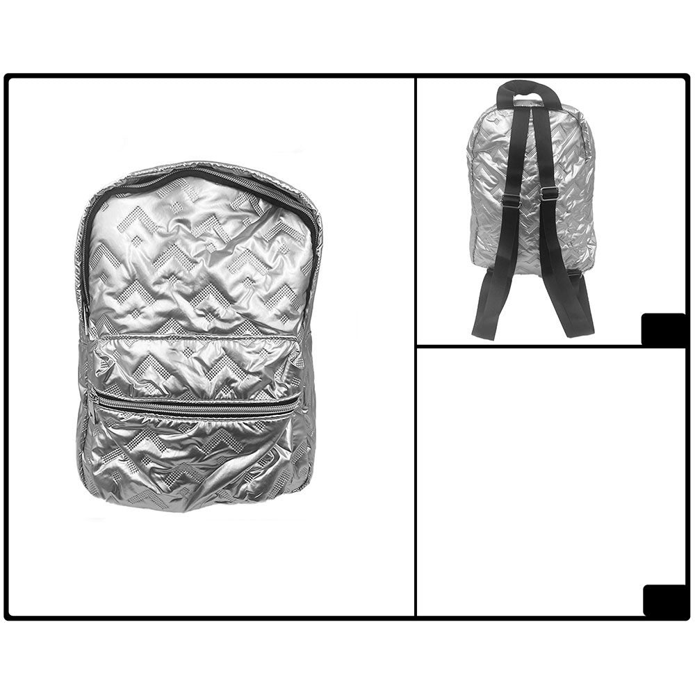 Madeline Love Silver Shiny Quilted Everyday Backpack Bag - Bags & Wallets - extra
