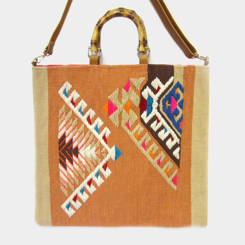 Madeline Love Multi Aztec Patterned Wood Top Handle Tote/ Crossbody Bag - Bags & Wallets