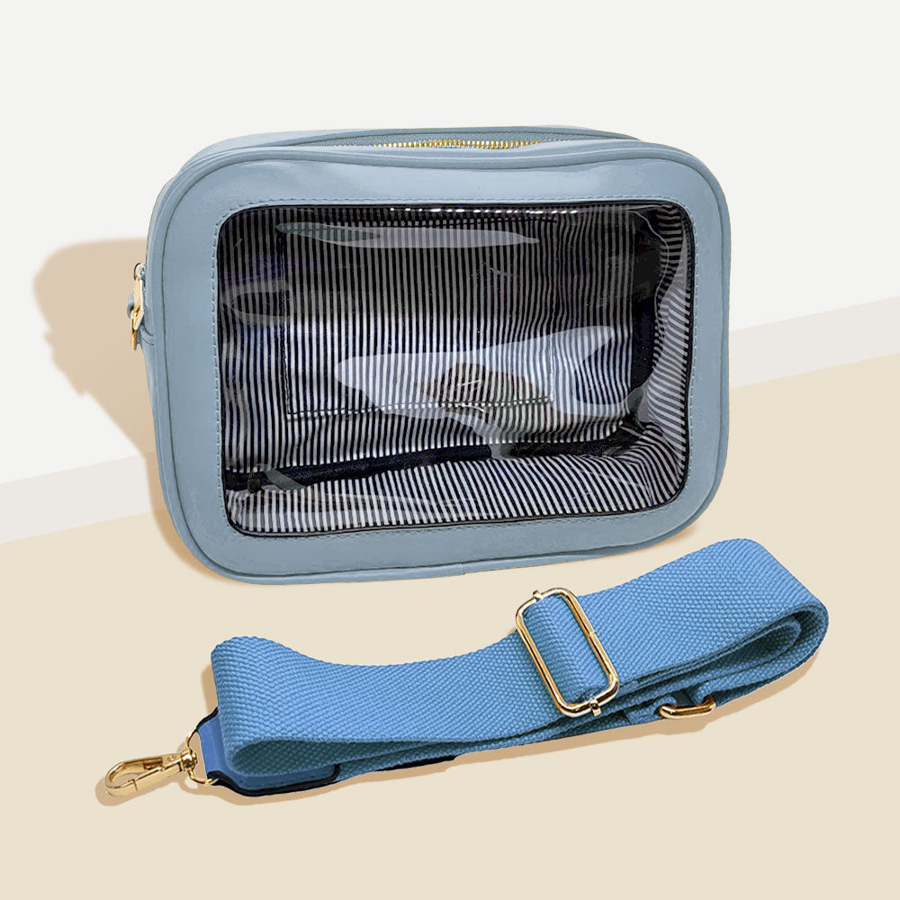 Madeline Love Blue Transparent Front Pointed Solid Faux Leather Crossbody Bag - Bags & Wallets