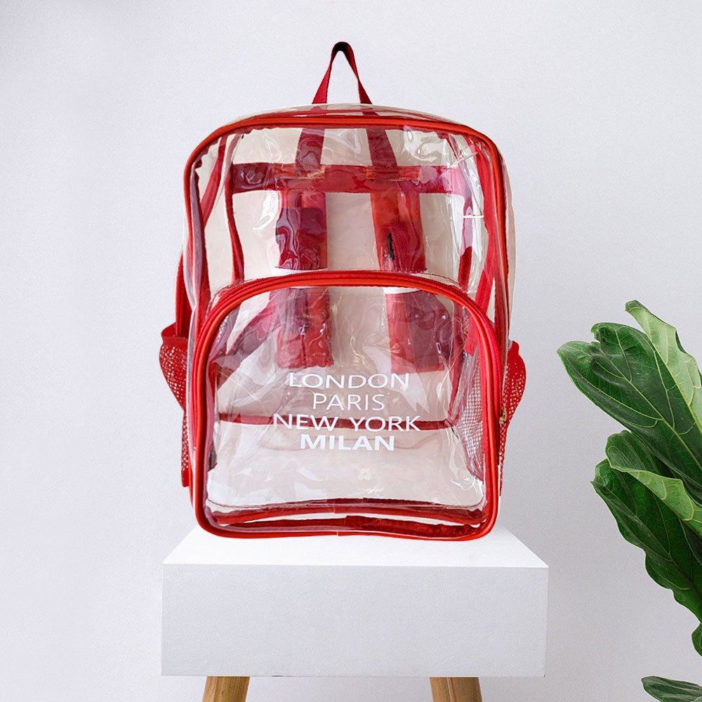 Madeline Love Red London Paris New York Milan City Name Printed Transparent Backpack Bag - Bags & Wallets