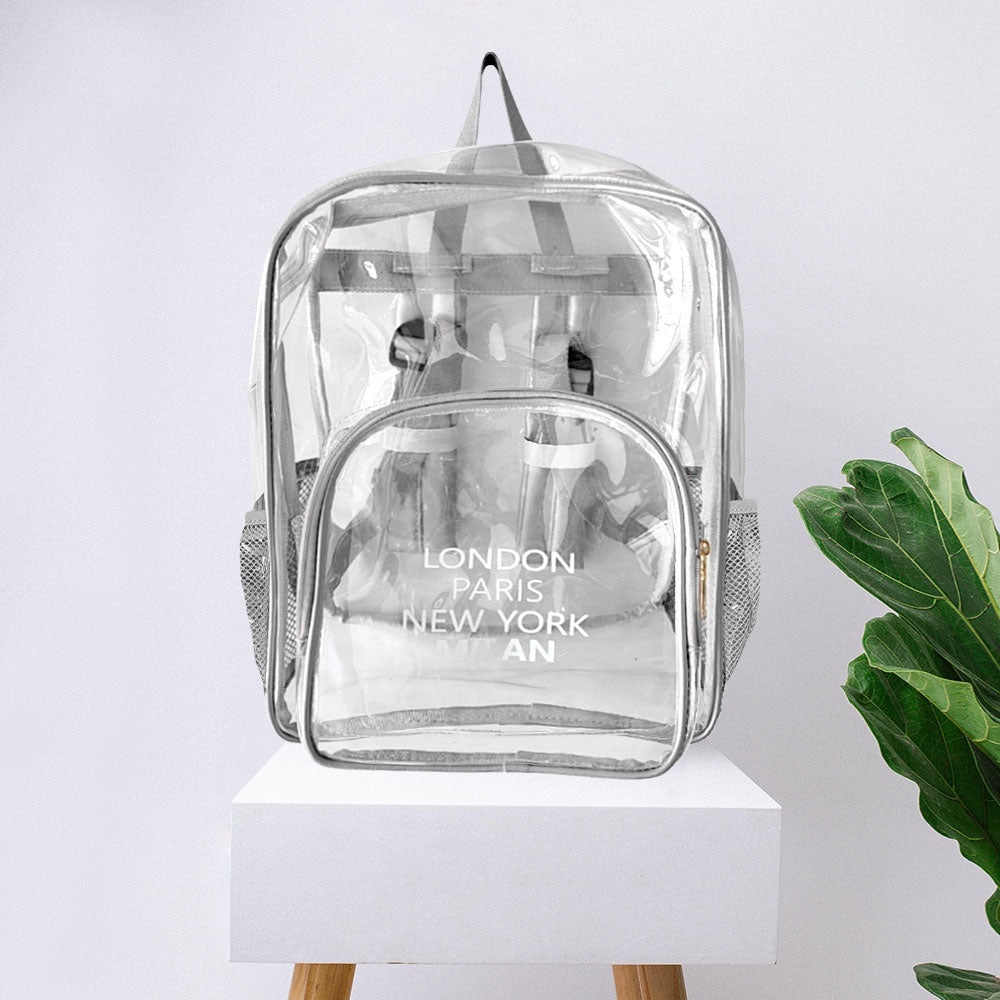 Madeline Love Silver London Paris New York Milan City Name Printed Transparent Backpack Bag - Bags & Wallets