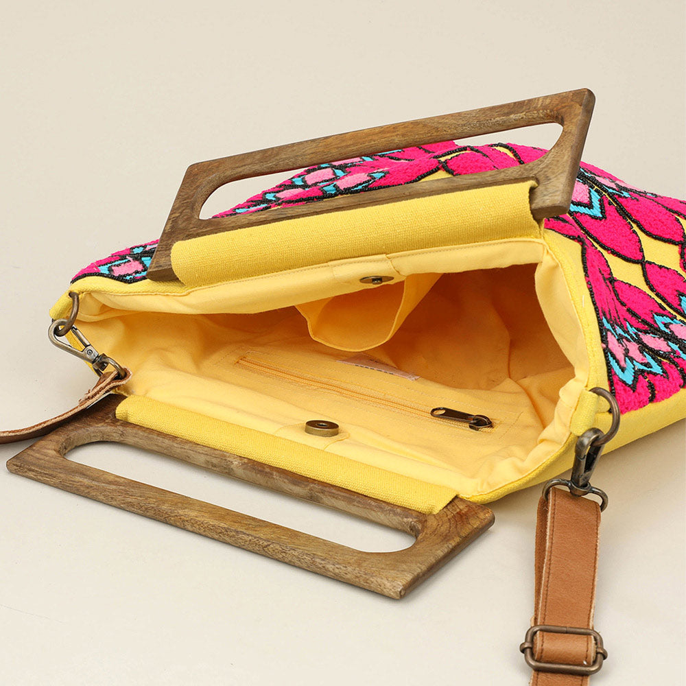 Madeline Love Multi Boho Geometric Pattern Wooden Handle Tote / Crossbody Bag - Bags & Wallets - extra