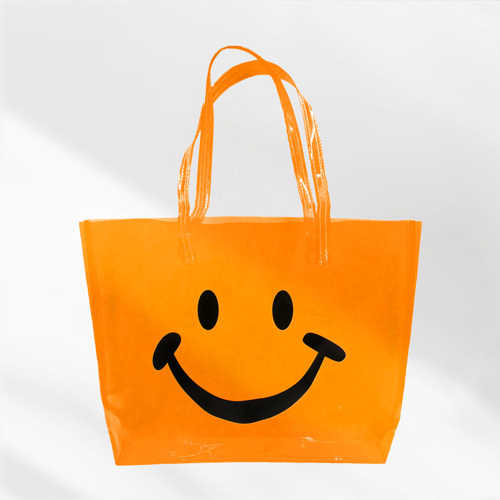 Madeline Love Neon, Orange Smile Face Printed Transparent Tote Bag / Shoulder Bag - Bags & Wallets