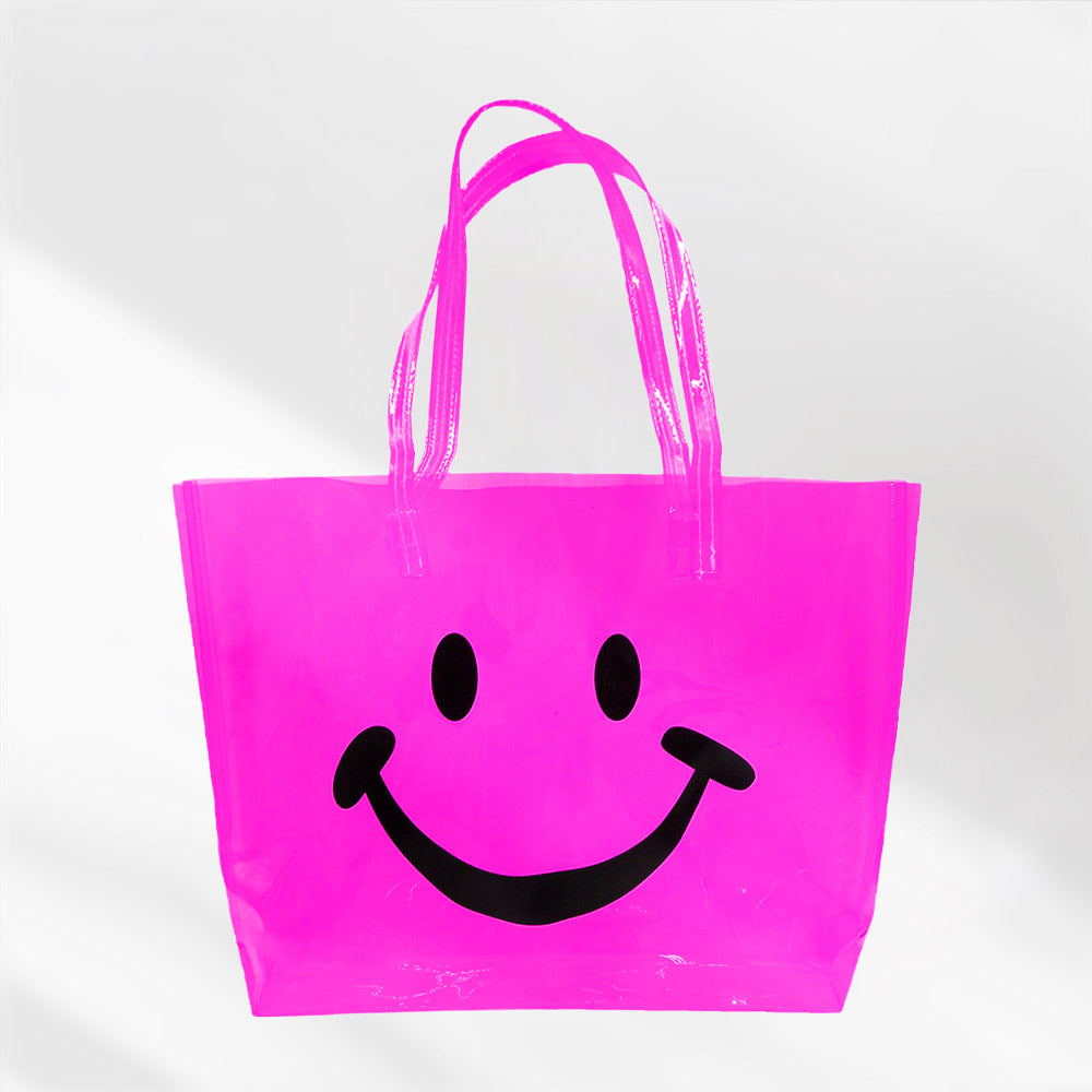 Madeline Love Neon, Pink Smile Face Printed Transparent Tote Bag / Shoulder Bag - Bags & Wallets