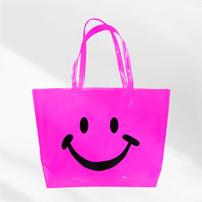 Madeline Love Neon, Pink Smile Face Printed Transparent Tote Bag / Shoulder Bag - Bags & Wallets