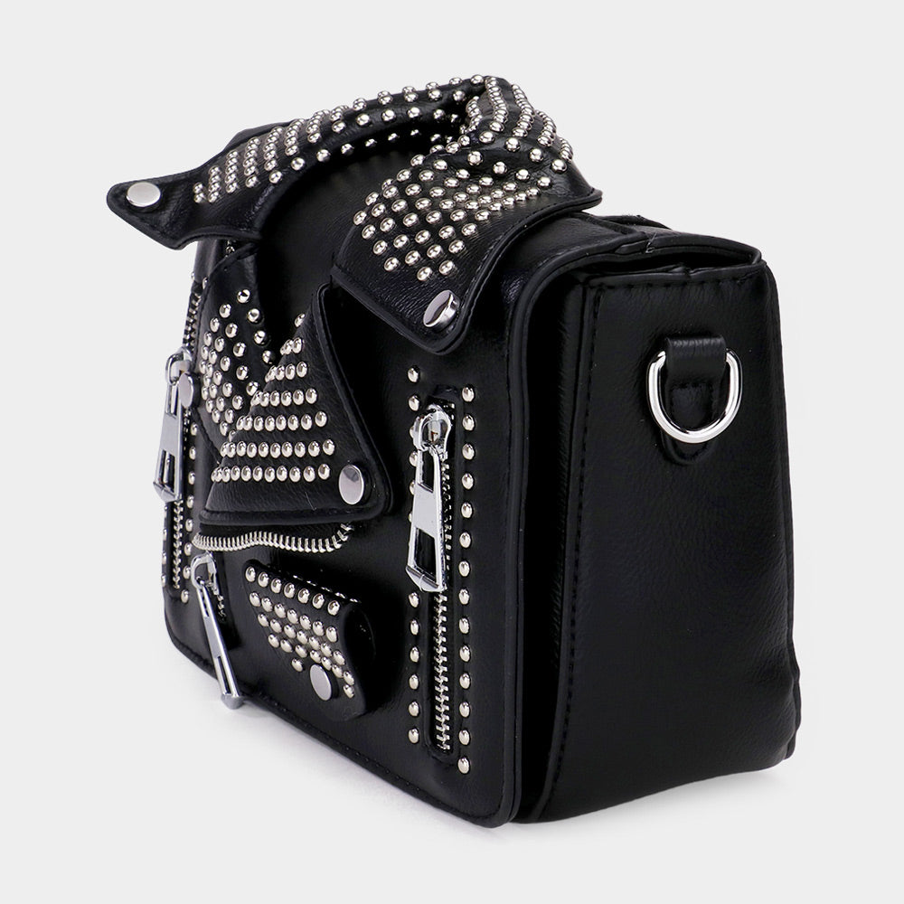 Madeline Love Black Studded Faux Leather Jacket Designed Crossbody Bag - Bags & Wallets - extra