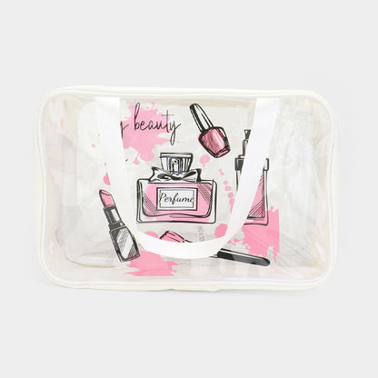 Madeline Love White Cosmetic Printed Translucent Mesh Divided Shoulder Bag / Tote Bag - Bags & Wallets