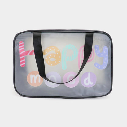 Madeline Love Black HAPPY MOOD Message Printed Translucent Mesh Divided Shoulder Bag / Tote Bag - Bags & Wallets