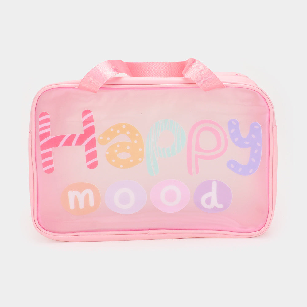 Madeline Love Pink HAPPY MOOD Message Printed Translucent Mesh Divided Shoulder Bag / Tote Bag - Bags & Wallets