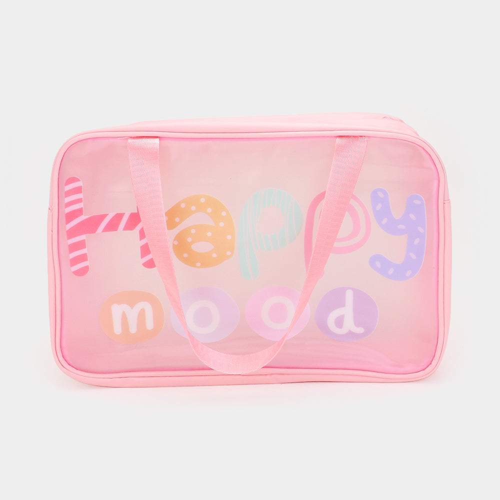 Madeline Love Pink HAPPY MOOD Message Printed Translucent Mesh Divided Shoulder Bag / Tote Bag - Bags & Wallets - desc