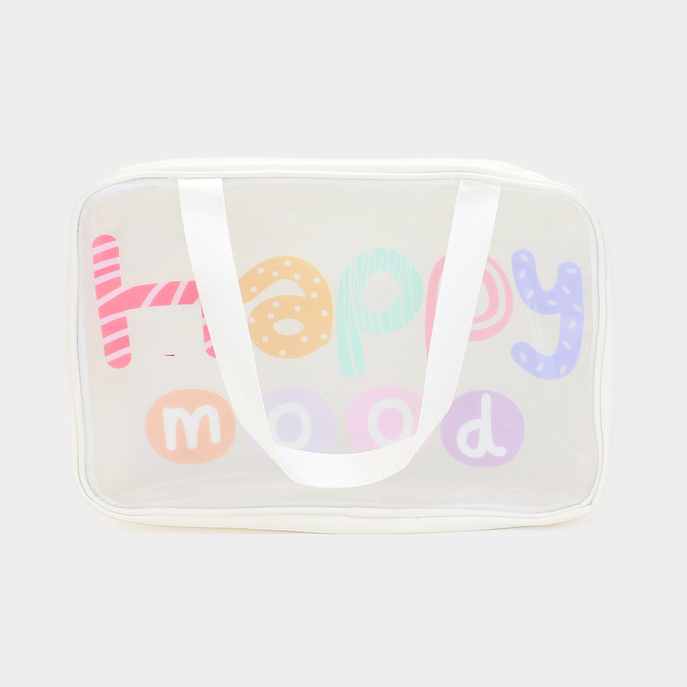 Madeline Love White HAPPY MOOD Message Printed Translucent Mesh Divided Shoulder Bag / Tote Bag - Bags & Wallets
