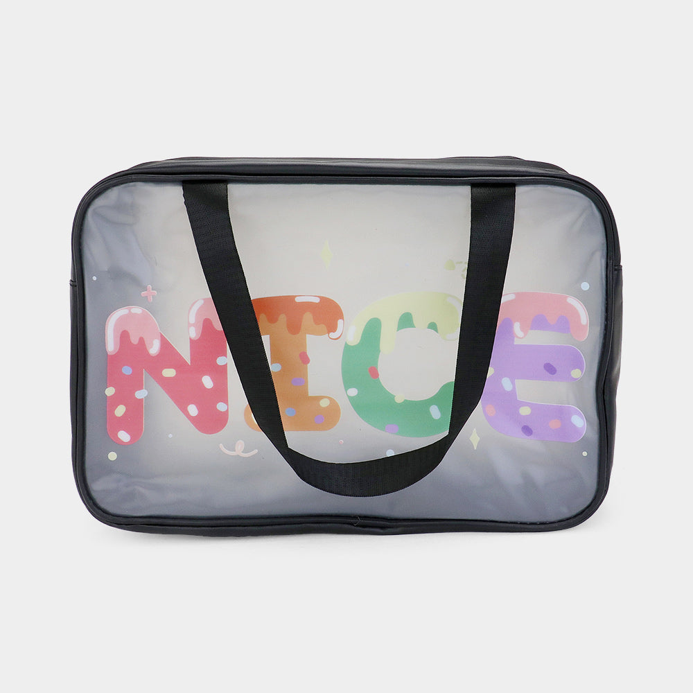Madeline Love Black NICE Message Printed Translucent Mesh Divided Shoulder Bag / Tote Bag - Bags & Wallets
