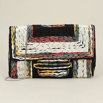 Madeline Love Black Handcrafted Raffia Geometric Pattern Clutch Bag / Crossbody Bag - Bags & Wallets