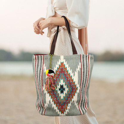 Madeline Love Multi Handwoven Boho Geometric Aztec Pattern Tote Bag - Bags & Wallets