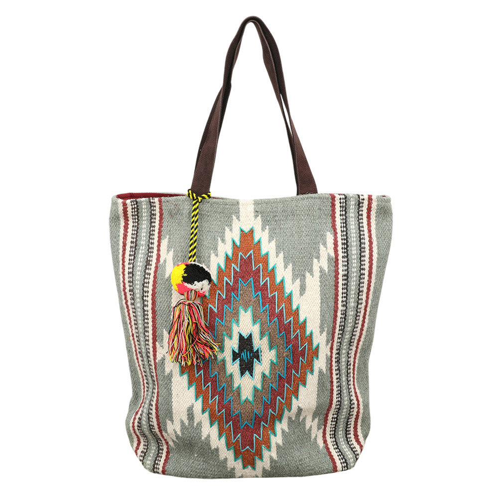 Madeline Love Multi Handwoven Boho Geometric Aztec Pattern Tote Bag - Bags & Wallets - extra