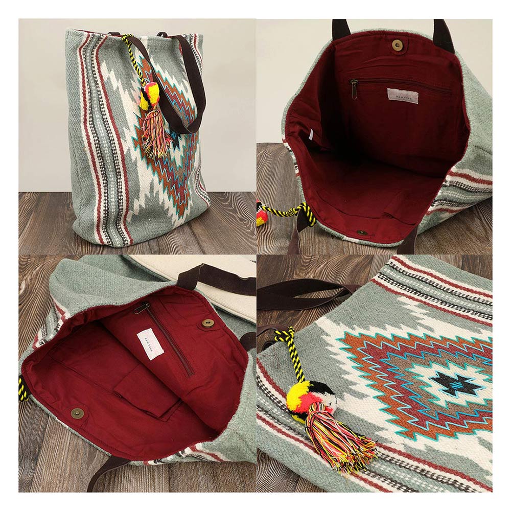 Madeline Love Multi Handwoven Boho Geometric Aztec Pattern Tote Bag - Bags & Wallets - extra