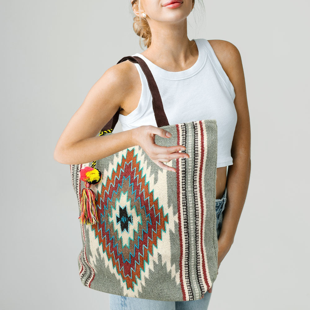 Madeline Love Multi Handwoven Boho Geometric Aztec Pattern Tote Bag - Bags & Wallets - extra