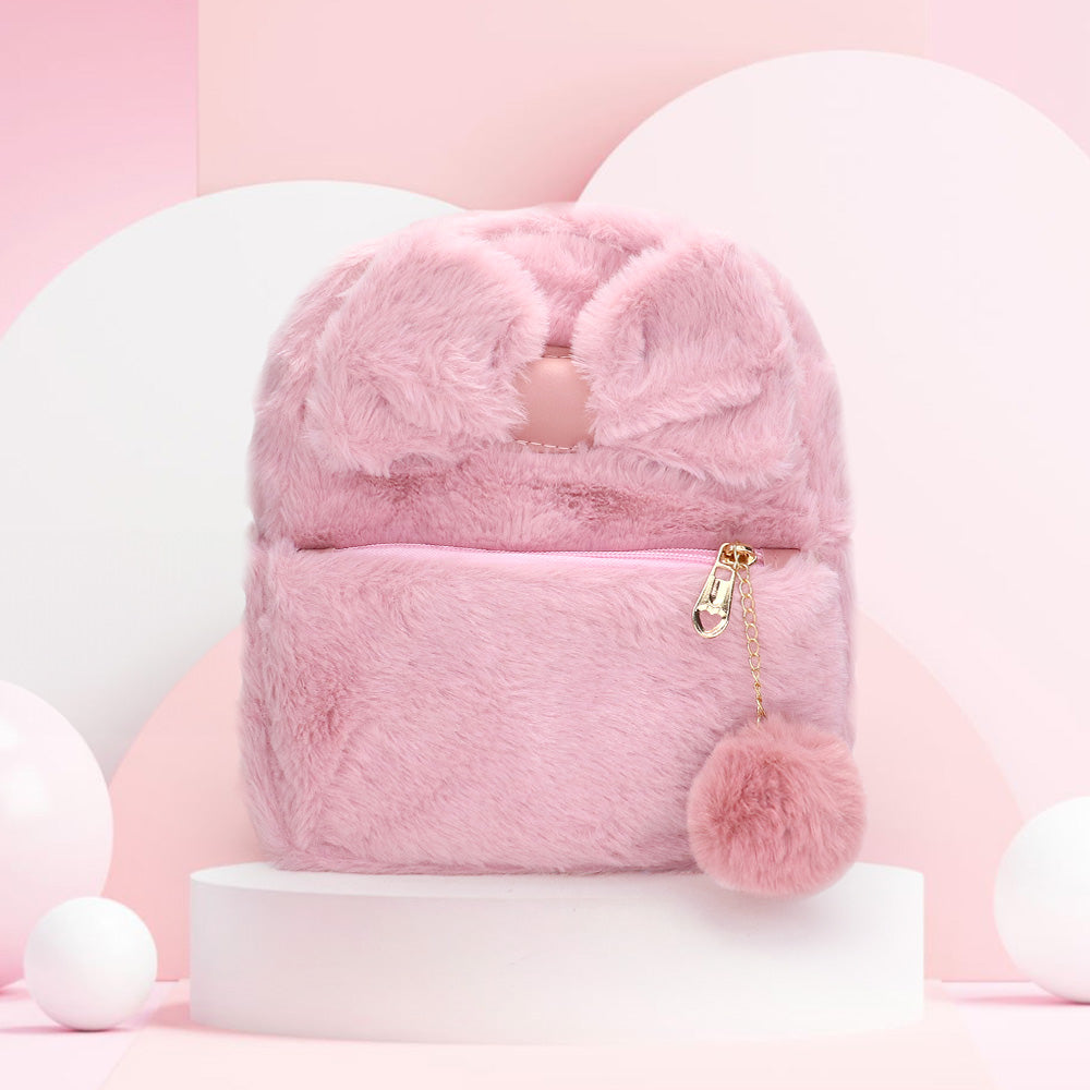 Madeline Love Pink Faux Fur Bow Pom Pom Pointed Plush Mini Backpack - Bags & Wallets