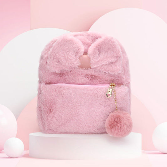 Madeline Love Pink Faux Fur Bow Pom Pom Pointed Plush Mini Backpack - Bags & Wallets