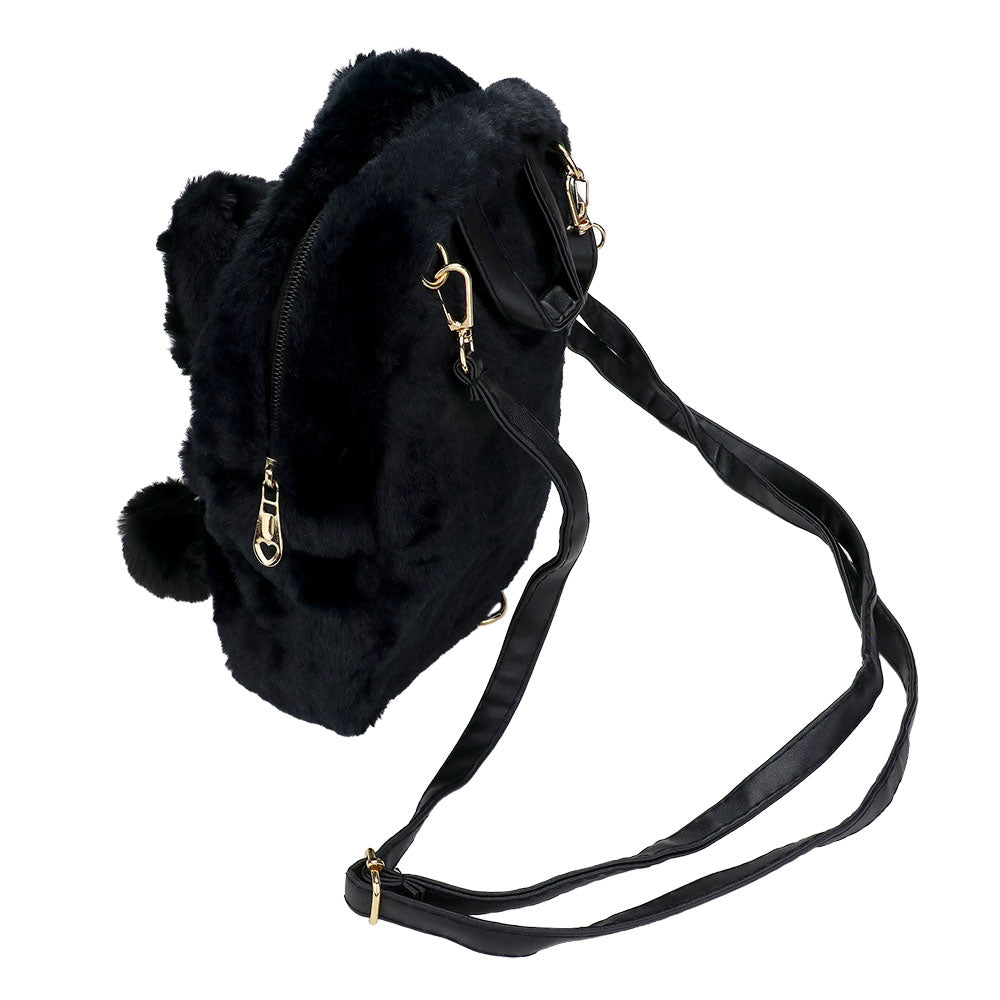 Madeline Love Pink Faux Fur Bow Pom Pom Pointed Plush Mini Backpack - Bags & Wallets - extra