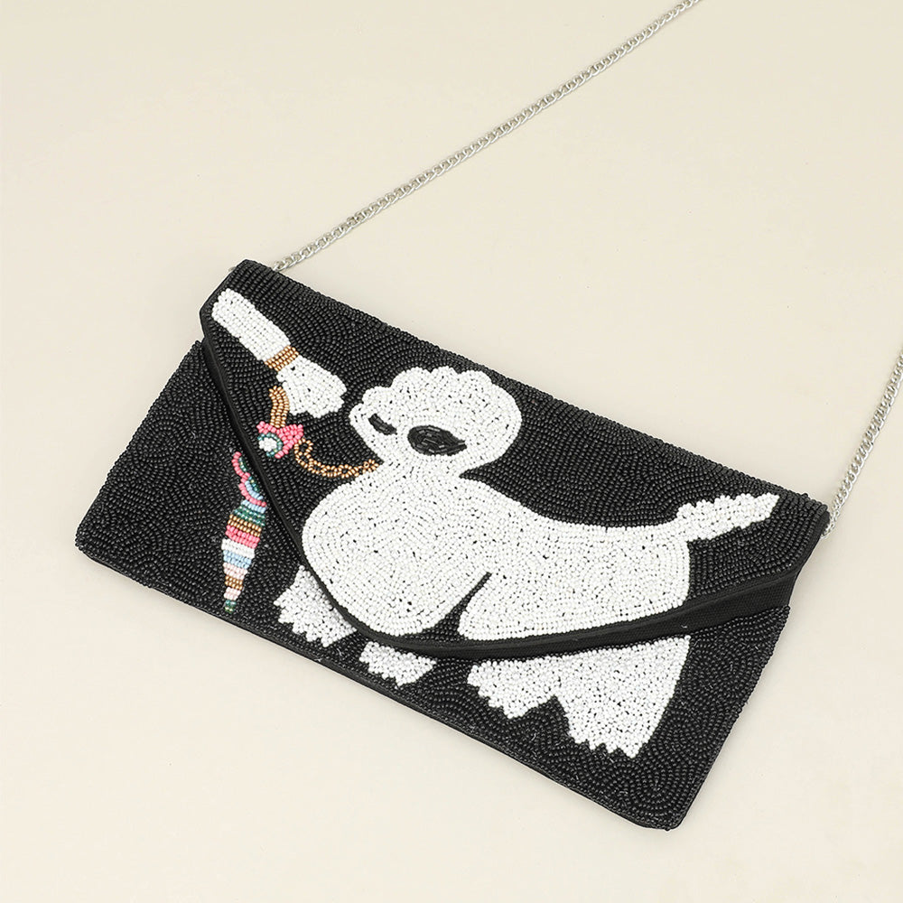 Madeline Love Black Seed Beaded Dog Flap Envelope Clutch Bag / Crossbody Bag - Bags & Wallets