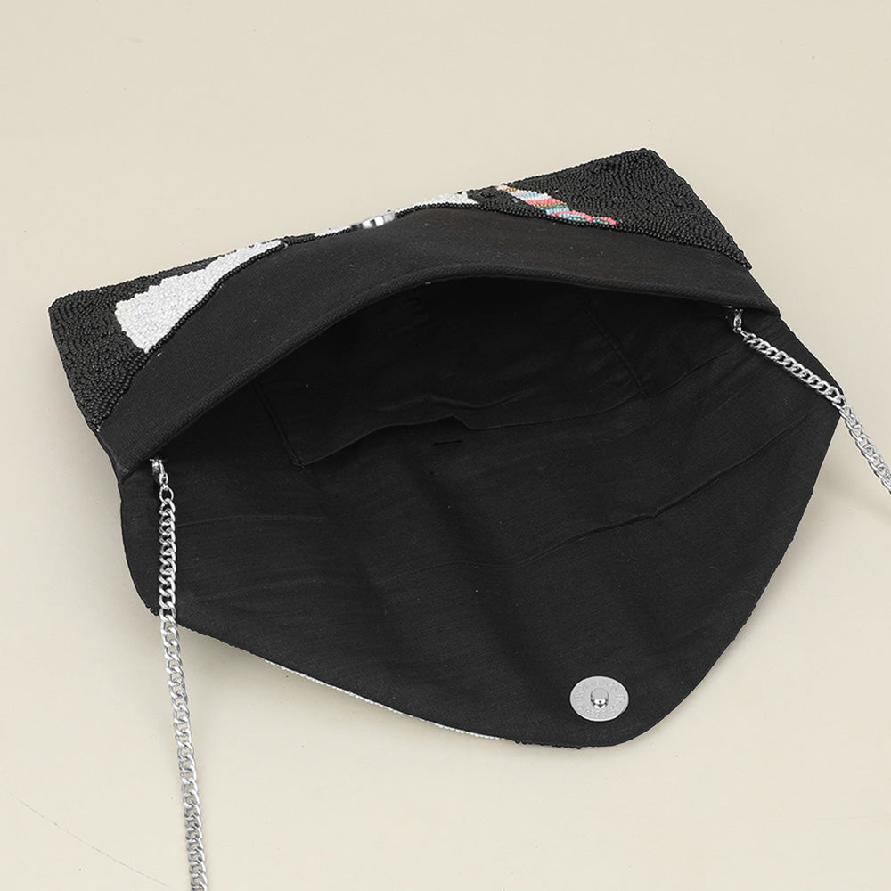 Madeline Love Black Seed Beaded Dog Flap Envelope Clutch Bag / Crossbody Bag - Bags & Wallets - extra