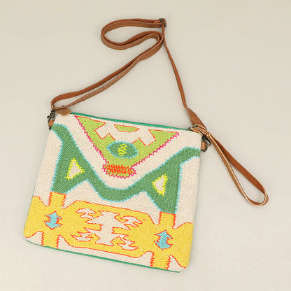 Madeline Love Green Boho Geometric Pattern Embroidered Crossbody Bag / Clutch Bag - Bags & Wallets
