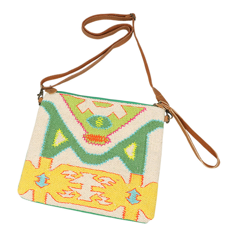 Madeline Love Green Boho Geometric Pattern Embroidered Crossbody Bag / Clutch Bag - Bags & Wallets - desc