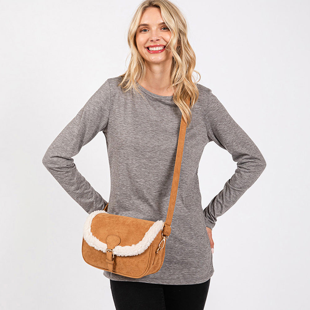 Madeline Love Camel Fleece Trimmed Solid Crossbody Bag - Bags & Wallets