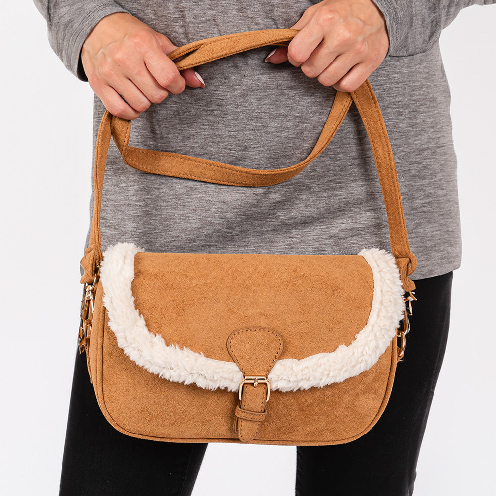 Madeline Love Camel Fleece Trimmed Solid Crossbody Bag - Bags & Wallets - extra