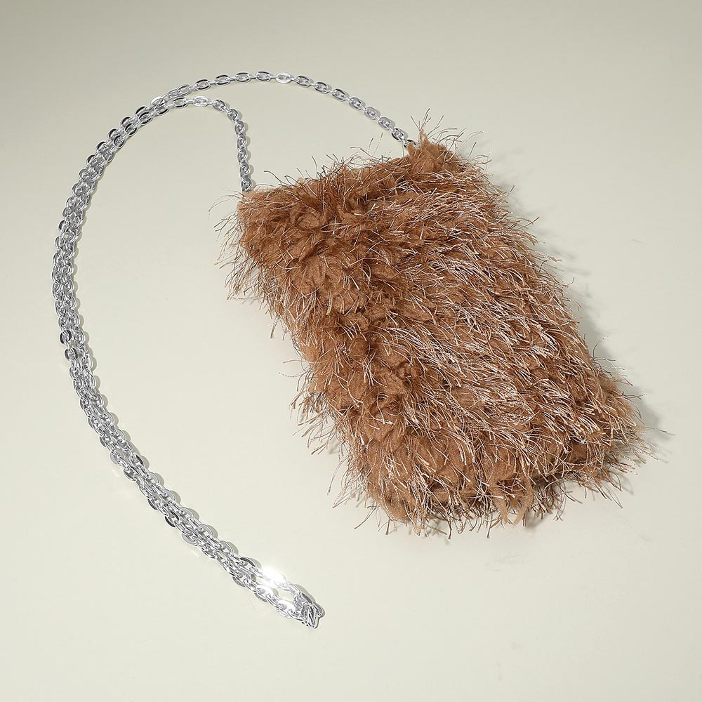 Madeline Love Beige Fluffy Faux Fur Crossbody Phone Case Bag - Bags & Wallets