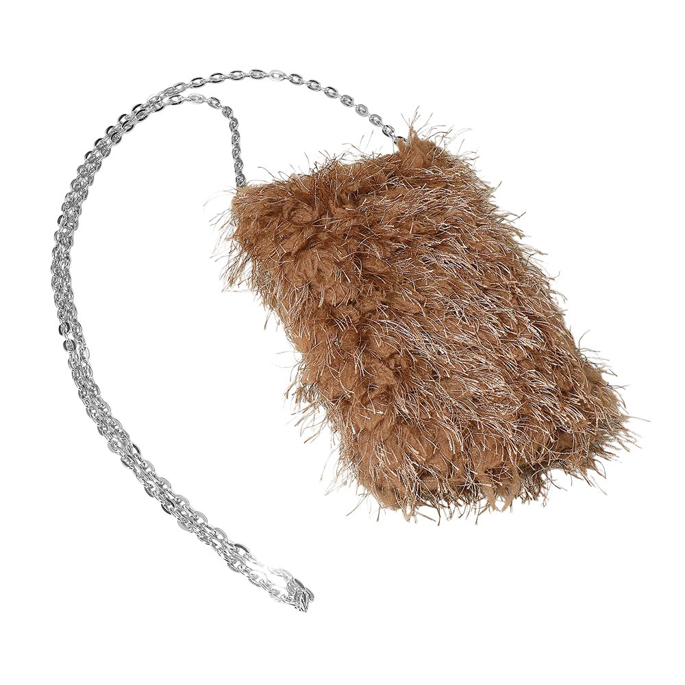 Madeline Love Beige Fluffy Faux Fur Crossbody Phone Case Bag - Bags & Wallets - extra
