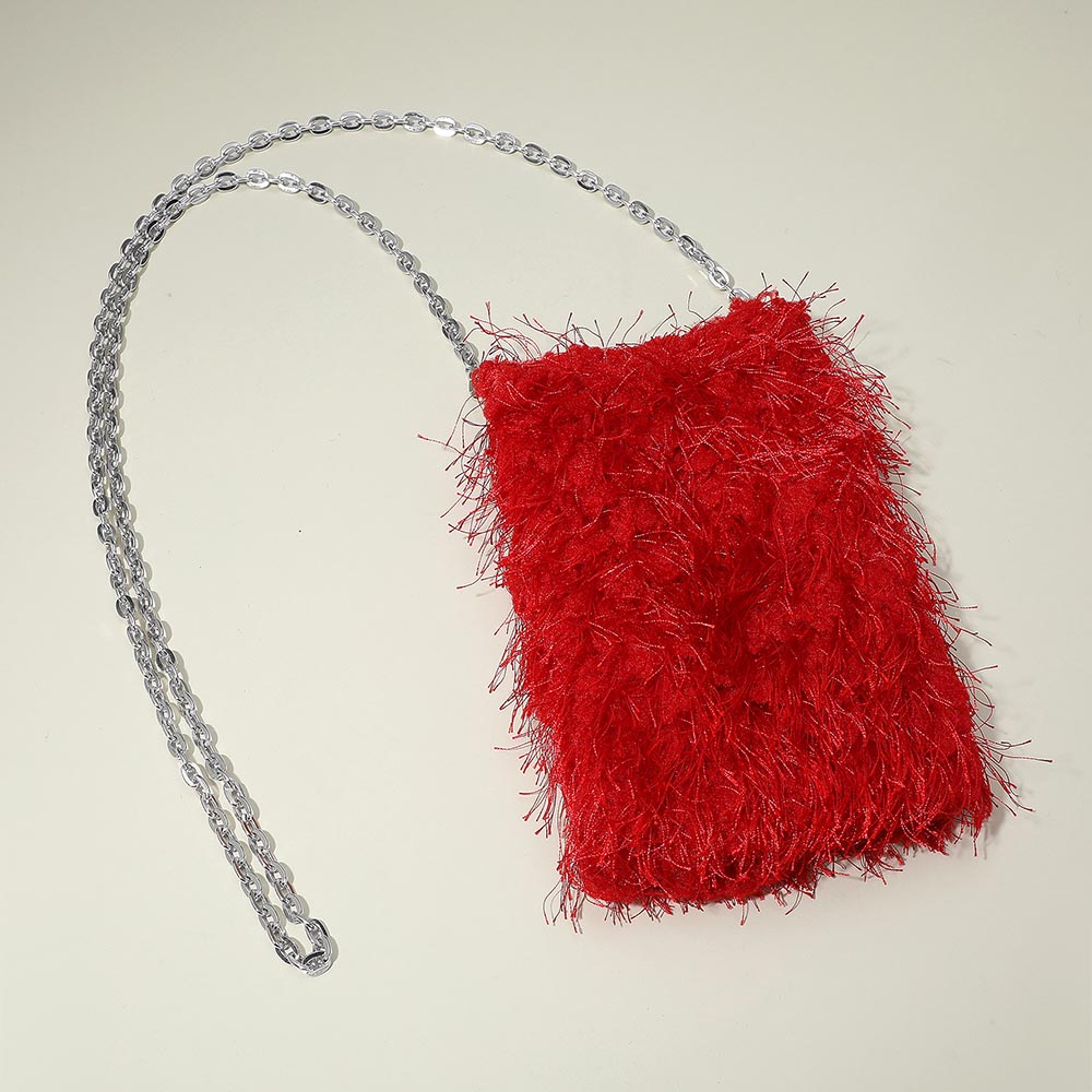 Madeline Love Burgundy Fluffy Faux Fur Crossbody Phone Case Bag - Bags & Wallets
