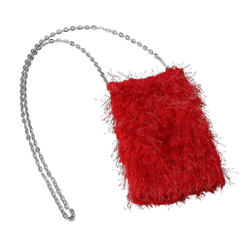 Madeline Love Burgundy Fluffy Faux Fur Crossbody Phone Case Bag - Bags & Wallets - desc