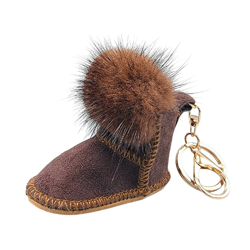Faux Fur Pom Pom Boot Bag Charm - Brick - Keychains