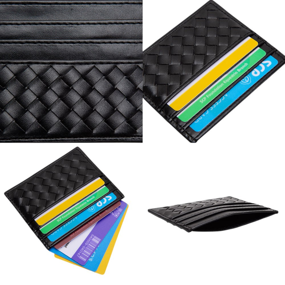 Faux Leather Basket Weave Card Holder Wallet boasts a stylish basket weave design. Made from durable materials, it can securely hold multiple cards and cash while keeping a slim profile. Perfect for those looking for a sophisticated and functional accessory.