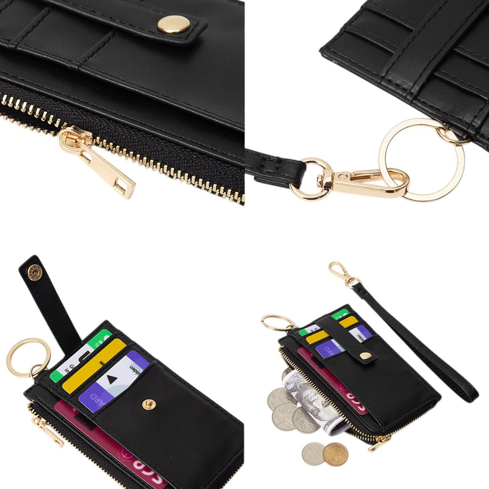Faux Leather Basket Weave Flat Card Holder Wallet with Wristlet - Wallets