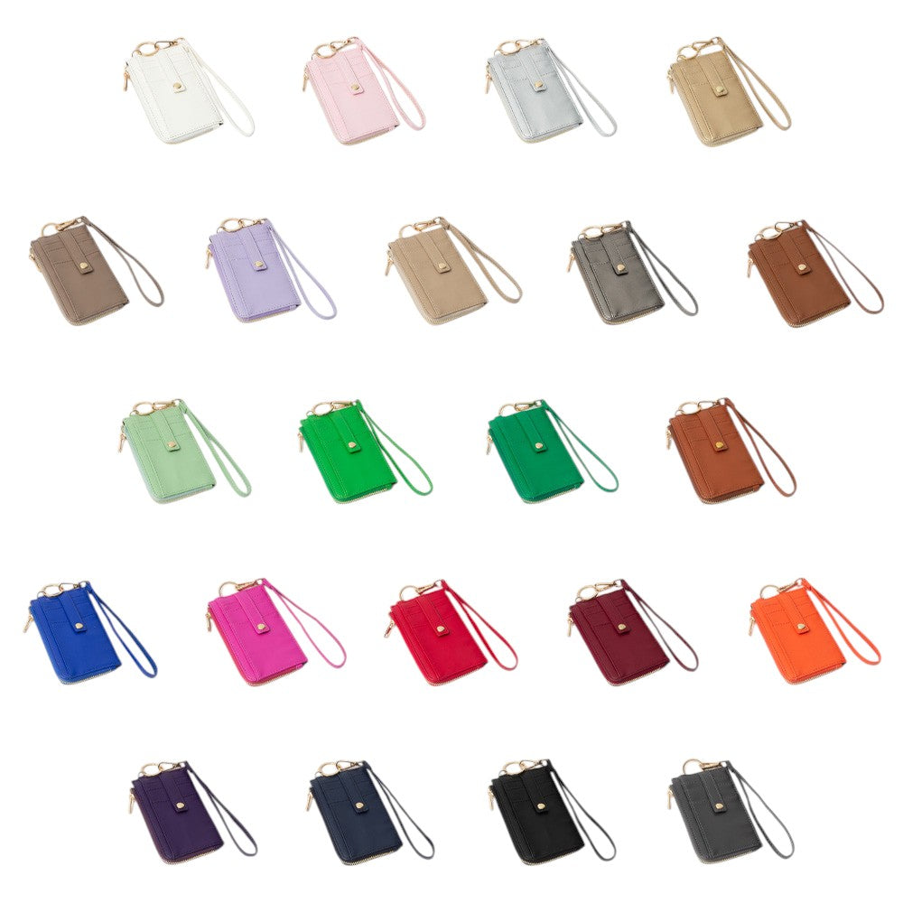 Faux Leather Basket Weave Flat Card Holder Wallet with Wristlet - Wallets
