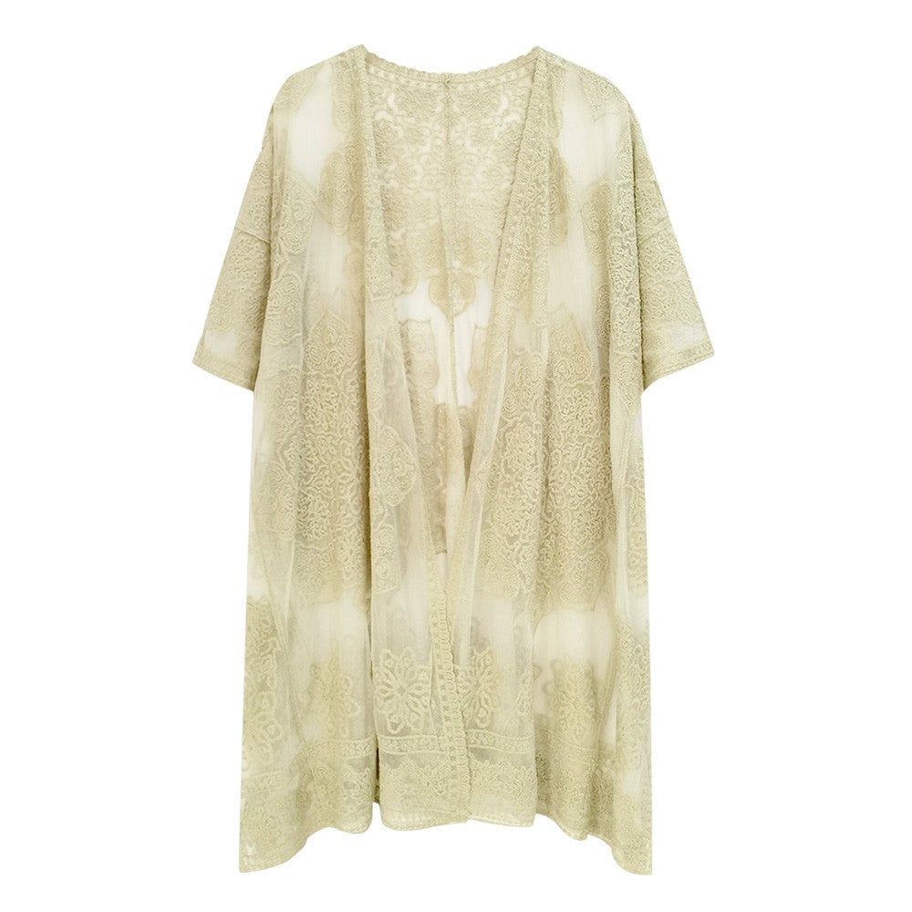 green Flower Lace Kimono Poncho is a versatile and fashionable addition to any wardrobe. The delicate lace detailing adds a touch of elegance, while the kimono style allows for comfortable and easy wear. Perfect for dressing up any outfit, this poncho is a must-have for any fashion-forward individual. 