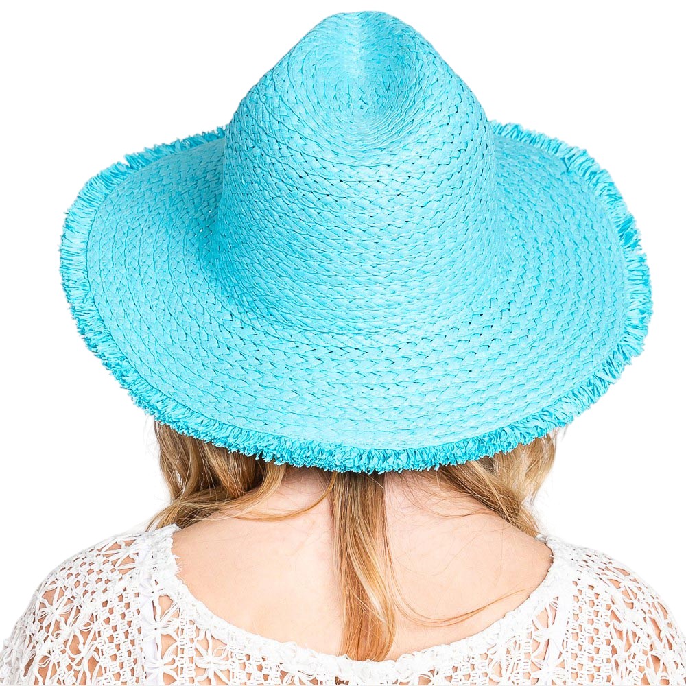 Frayed Solid Straw Sun Hat is the perfect addition to your summer wardrobe. Made with high-quality straw, it offers both style and functionality, keeping you cool and protected from the sun's rays. Its frayed edge adds a touch of effortless chic to any outfit. A must-have for any beach or outdoor adventure. 