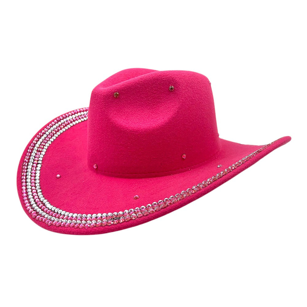 Fuchsia Bling Studded Cowboy Western Hat adds a touch of elegance and sparkle to any western outfit. Made with high quality materials, it offers both style and durability. Perfect for a day on the ranch or a night out on the town.