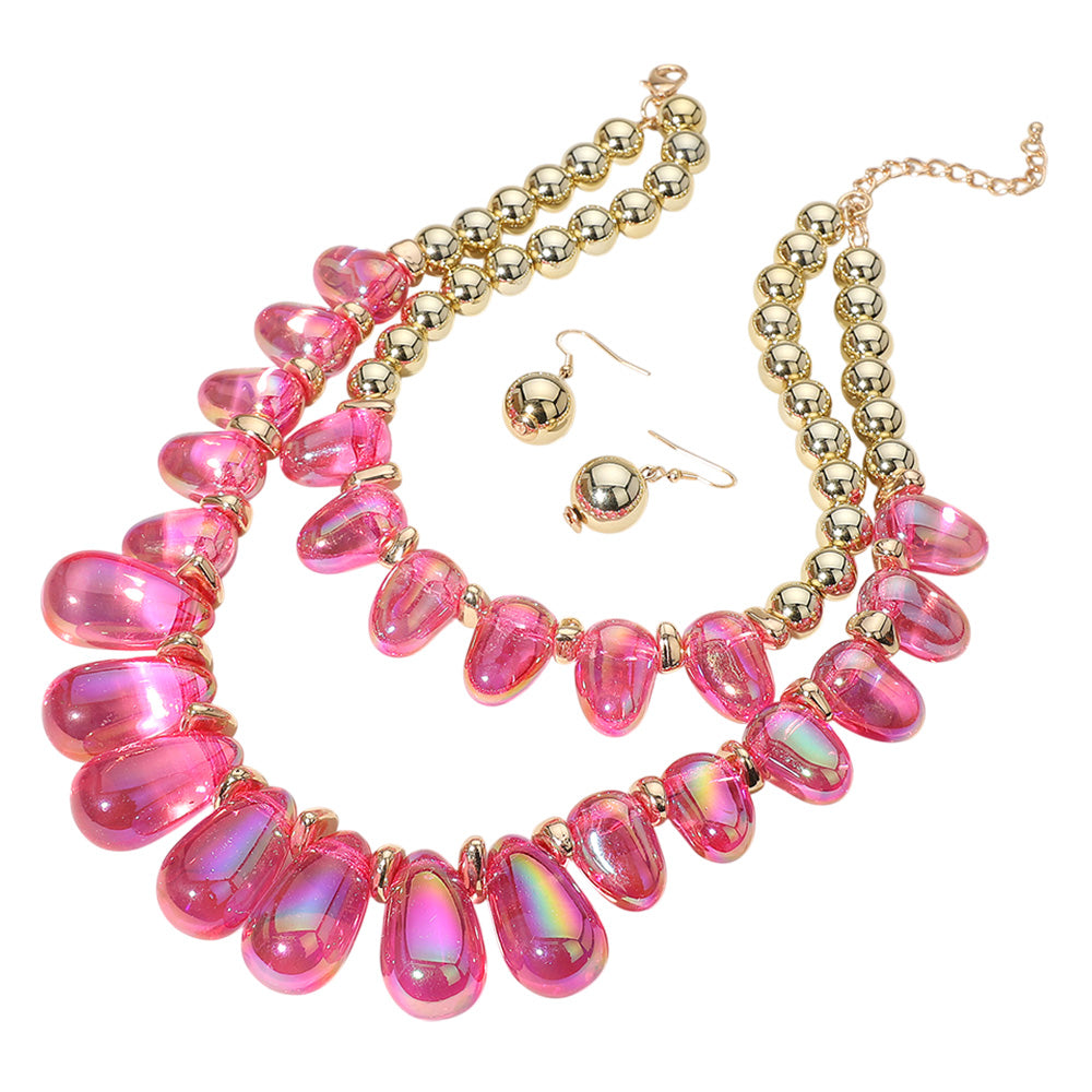 Fuchsia Chunky Beaded Double Layered Statement Necklace adds a bold touch to any outfit. Its chunky and beaded design exudes confidence and its double layered style adds a unique touch. Perfect for elevating any look, this necklace is a must-have for any fashion-forward individual. 