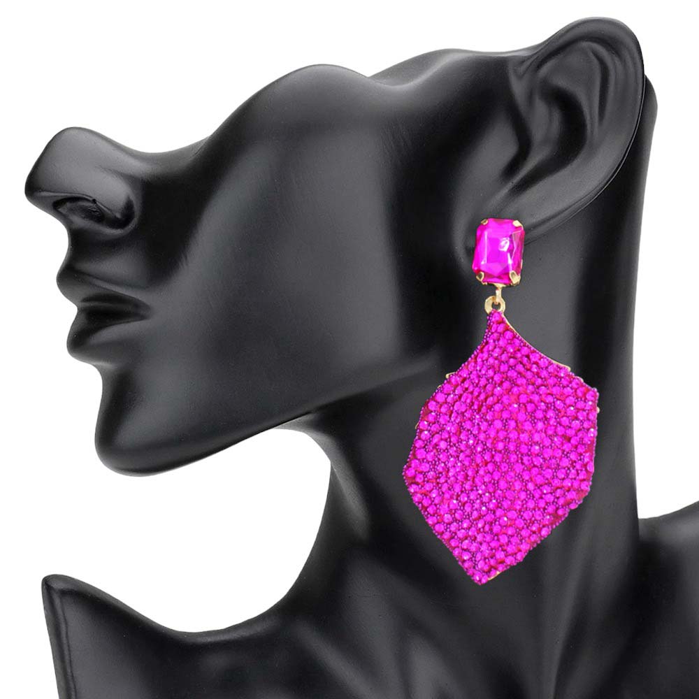 Fuchsia Rhinestone Embellished Leaf Dangle Earrings, are perfect for any special event. The rhinestones are carefully placed to create an elegant design. These earrings are sure to turn heads and make you stand out from the crowd. Perfect gift for fashion-loving family members and friends, young adults, or to gift yourself.